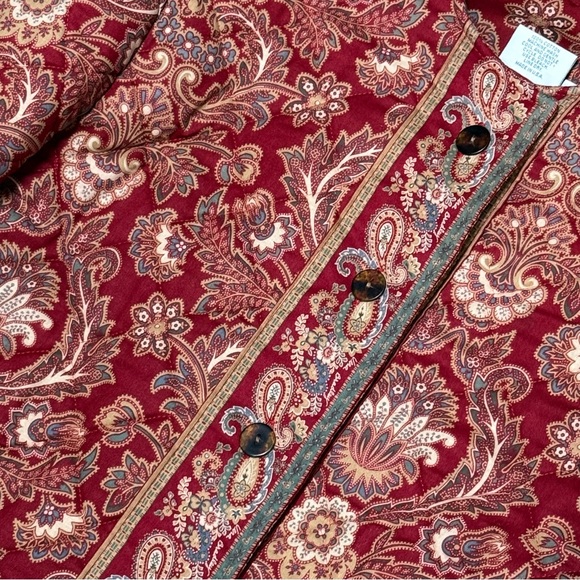🧥🎄 VERA BRADLEY Vintage 90s Red Paisley Quilted Jacket Blazer Made USA Sz M - Picture 4 of 8